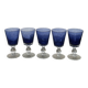 Set of 5 blue bubble stemmed glasses