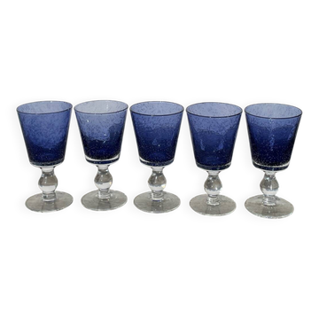 Lot de 5 verres à pied bullé bleu