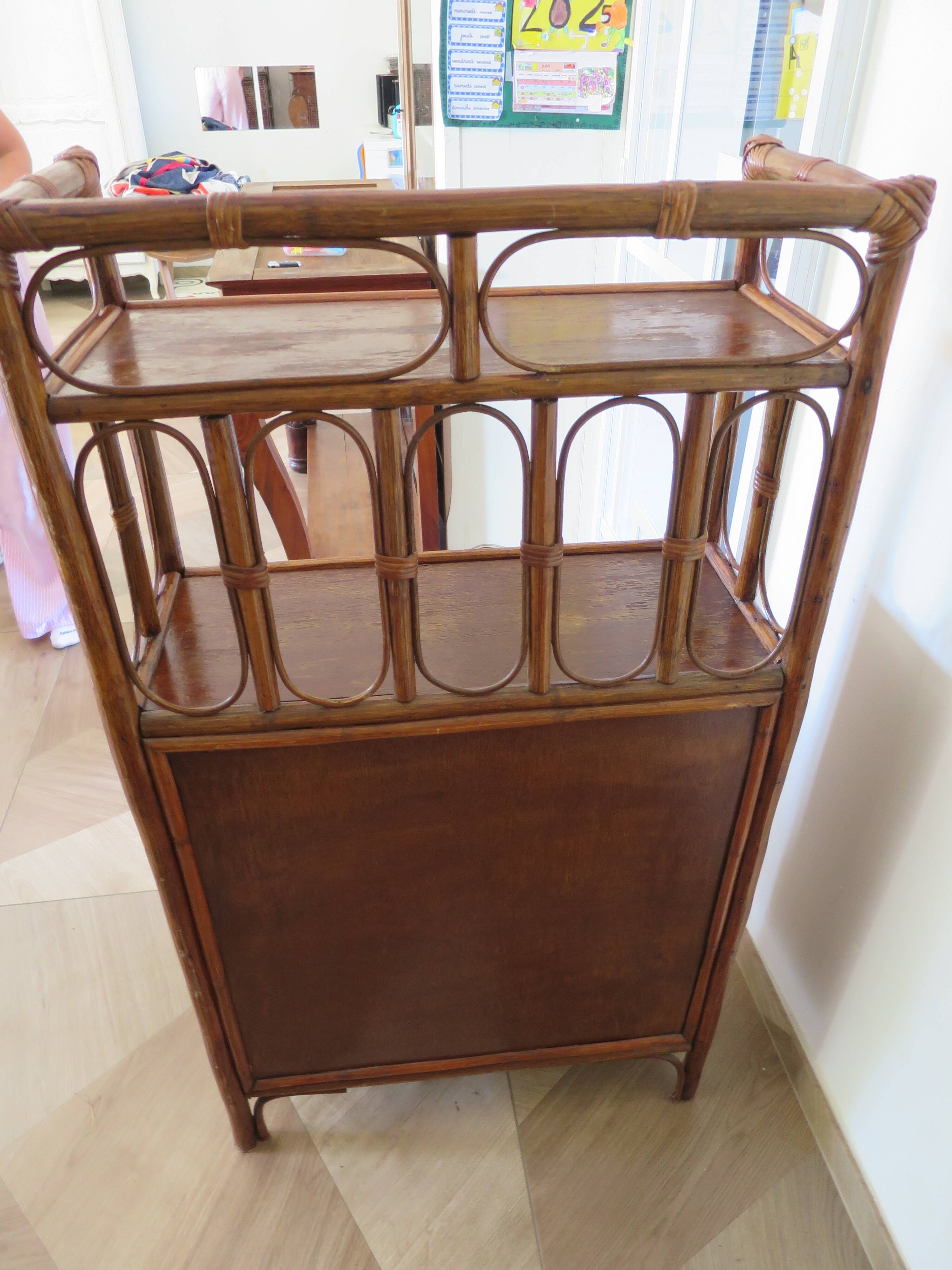 Retro-modernist - Sideboard-bookcase-2 doors-wood-rattan-cane-1960s