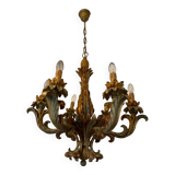 70s Hollywood Regency style chandelier in carved wood