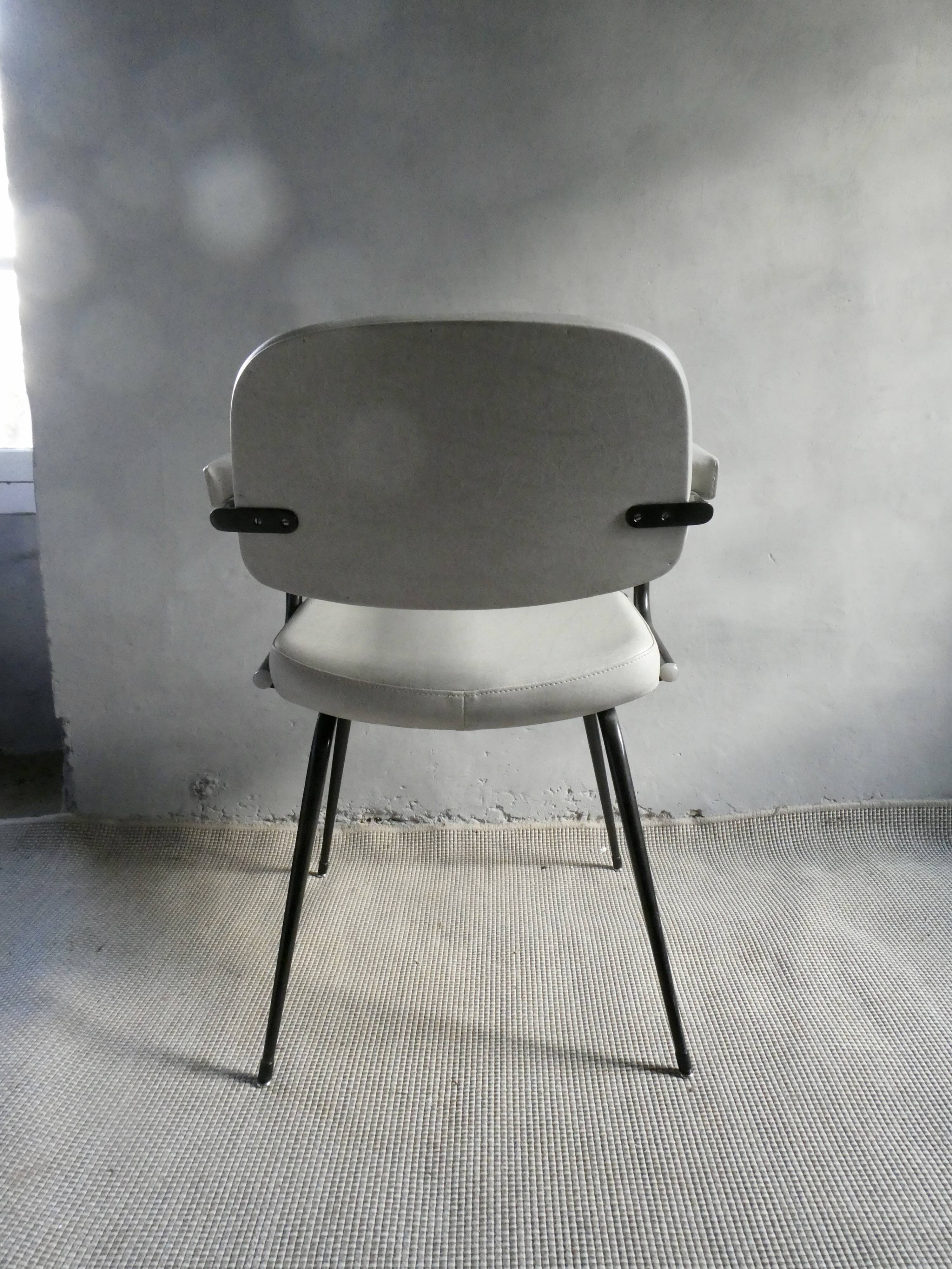 Skai armchair and black metal compass legs, 1960s