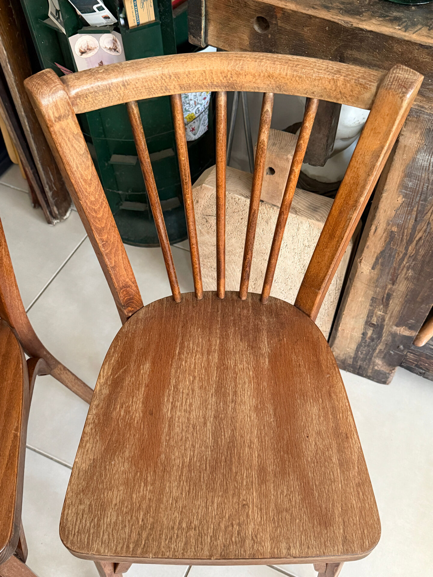Pair of vintage Baumann bistro chairs in wood.