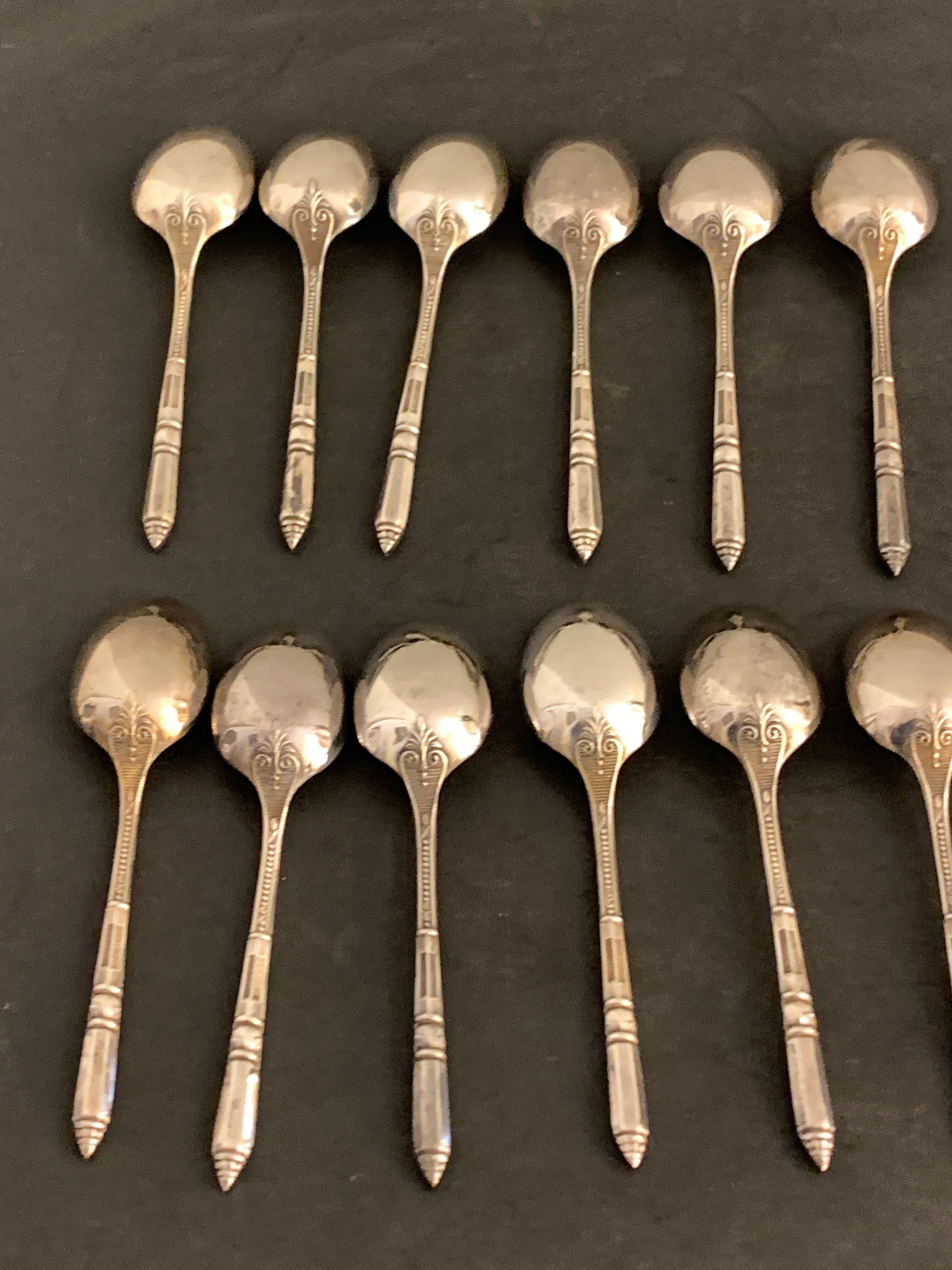 12 mocha spoons or coffee in Ercuis silver metal in their original box