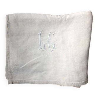 Drap ancien monogramme LC OU G