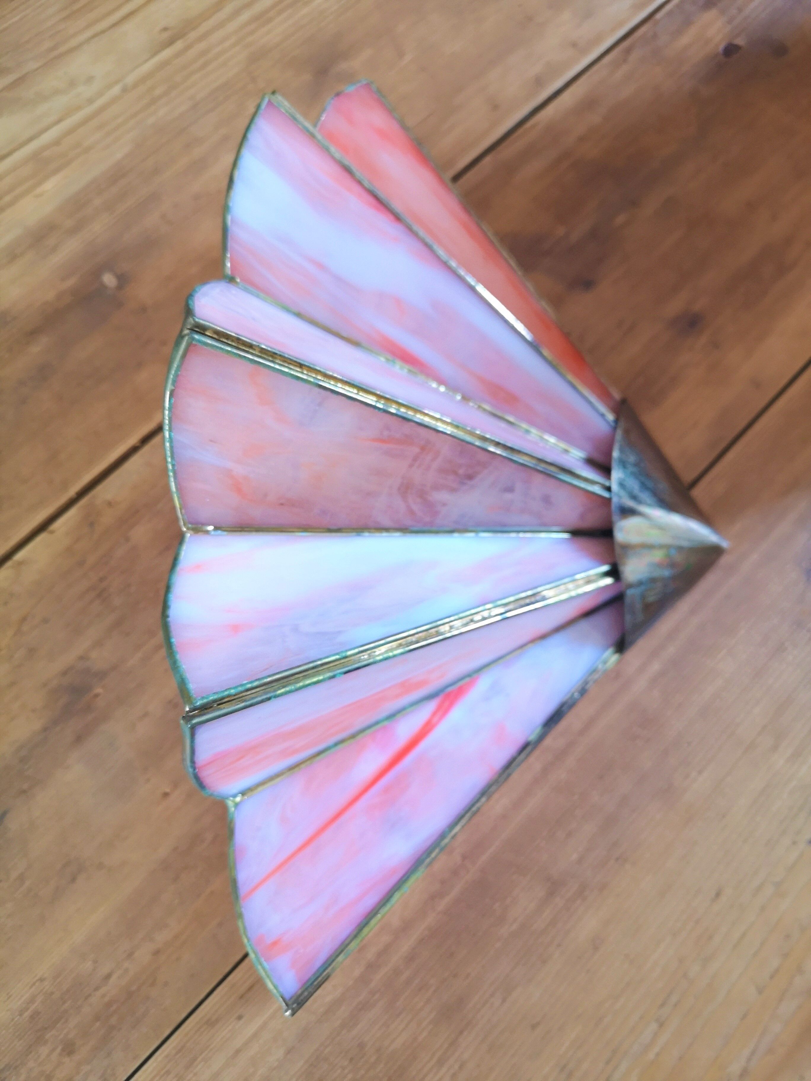 Pair of art deco fan wall light in brass and glass paste