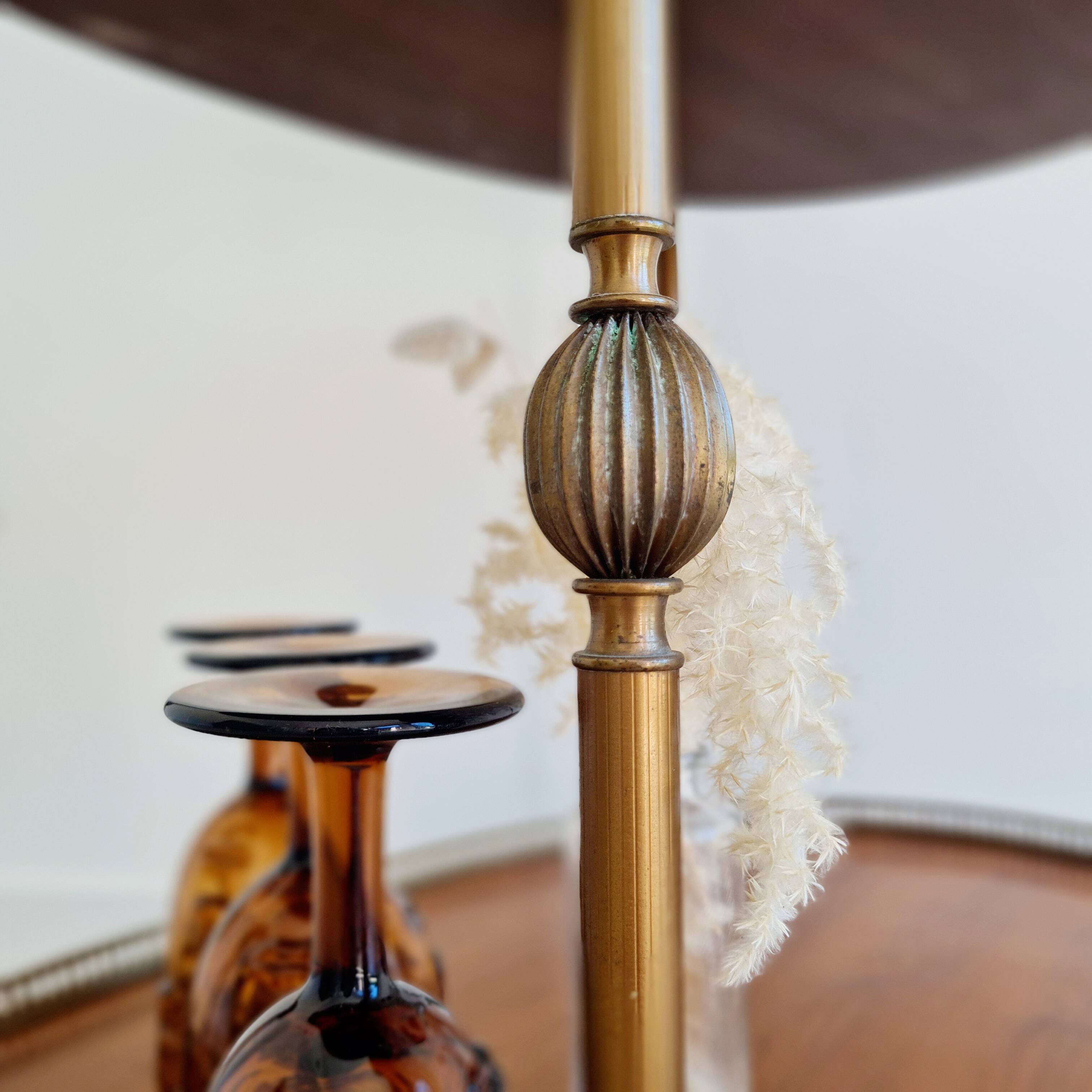 Antique brass rolling oval tray trolley