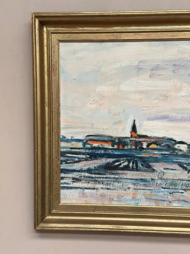Original Swedish Oil on Panel – "Uppsala" by Gusten Widerbäck – Signed – Dated 1965 (on the back) – Framed – 38 × 43 cm
