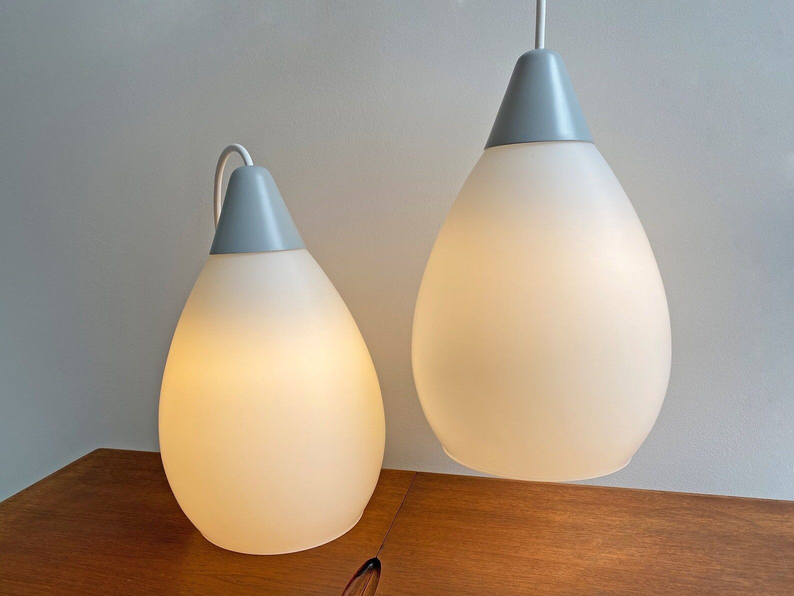 Mid century milk glass hanging lamps dutch design