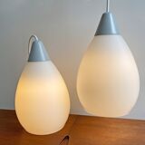 Mid century milk glass hanging lamps dutch design