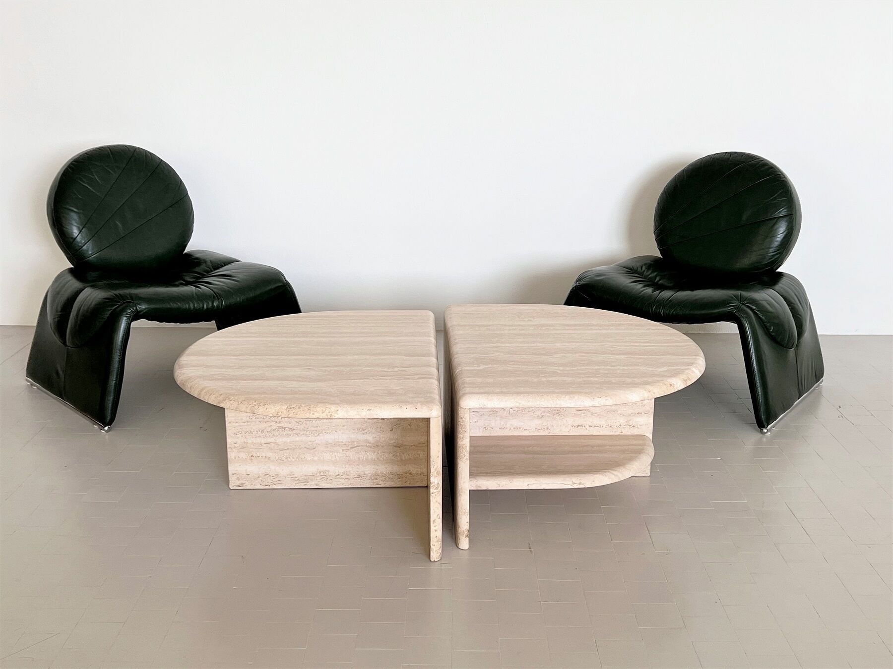 Italian midcentury travertine marble coffee table of two pieces, 1970s