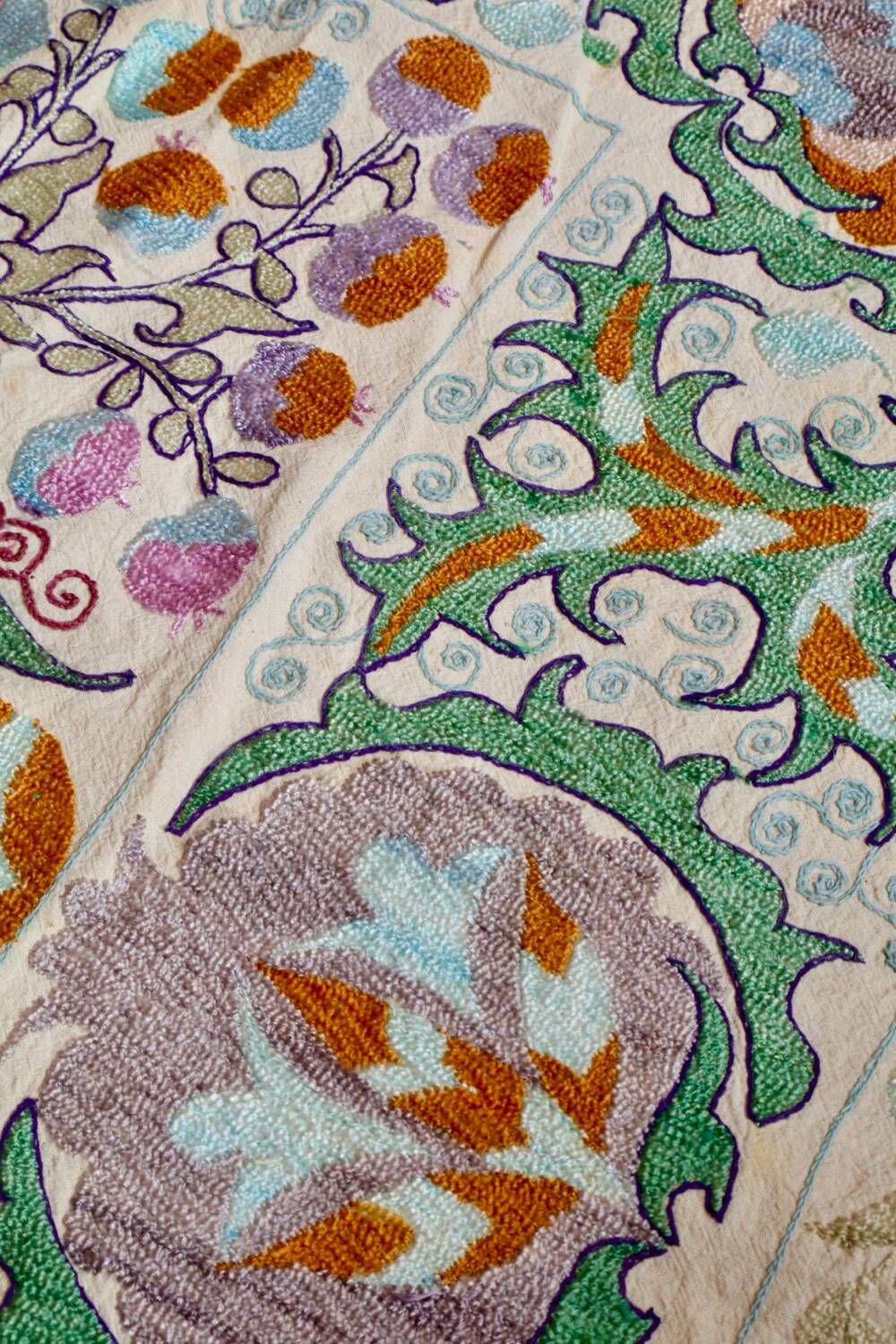 Antique hand embroidered silk suzani bedspread