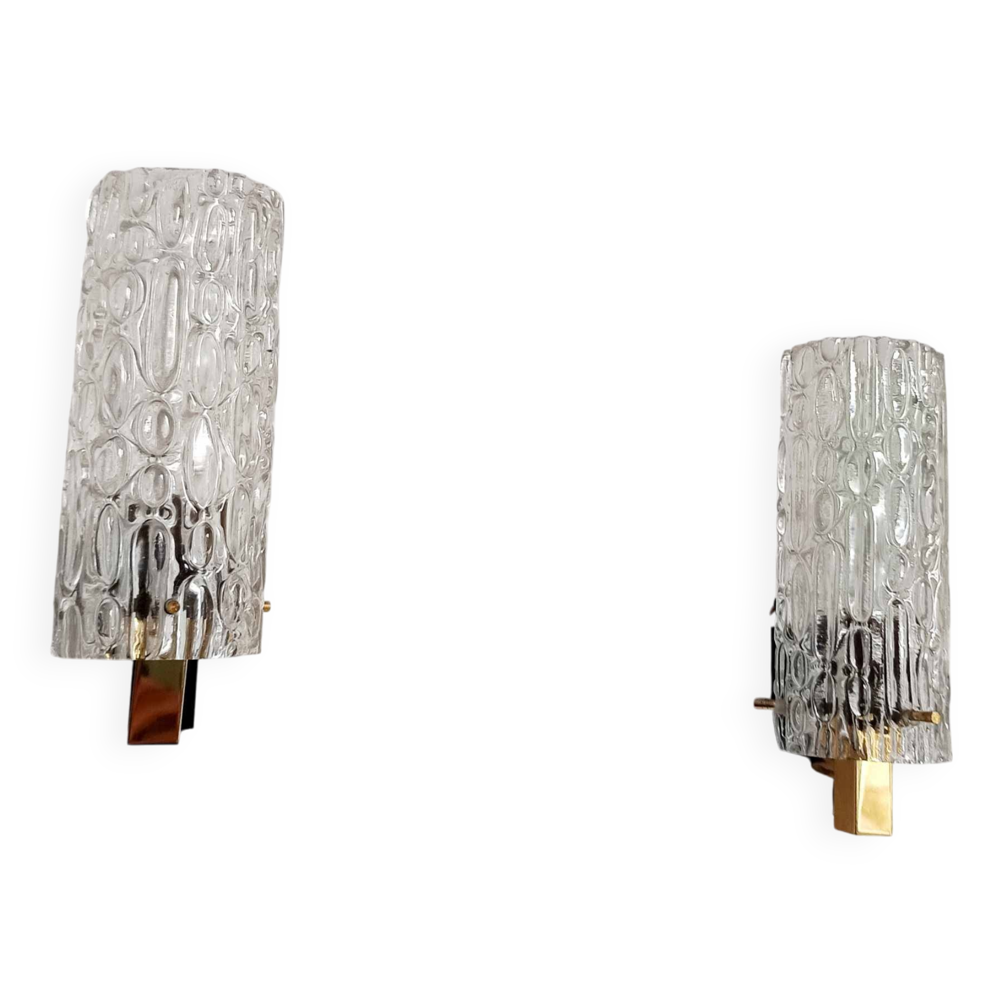 Pair of 1950s brass and glass wall lights