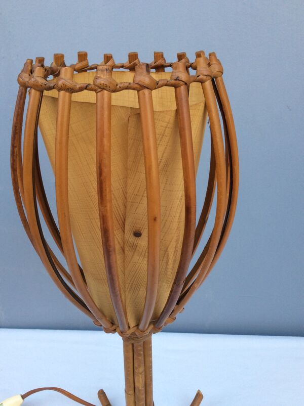 Lampe en rotin par Louis Sognot, années 60