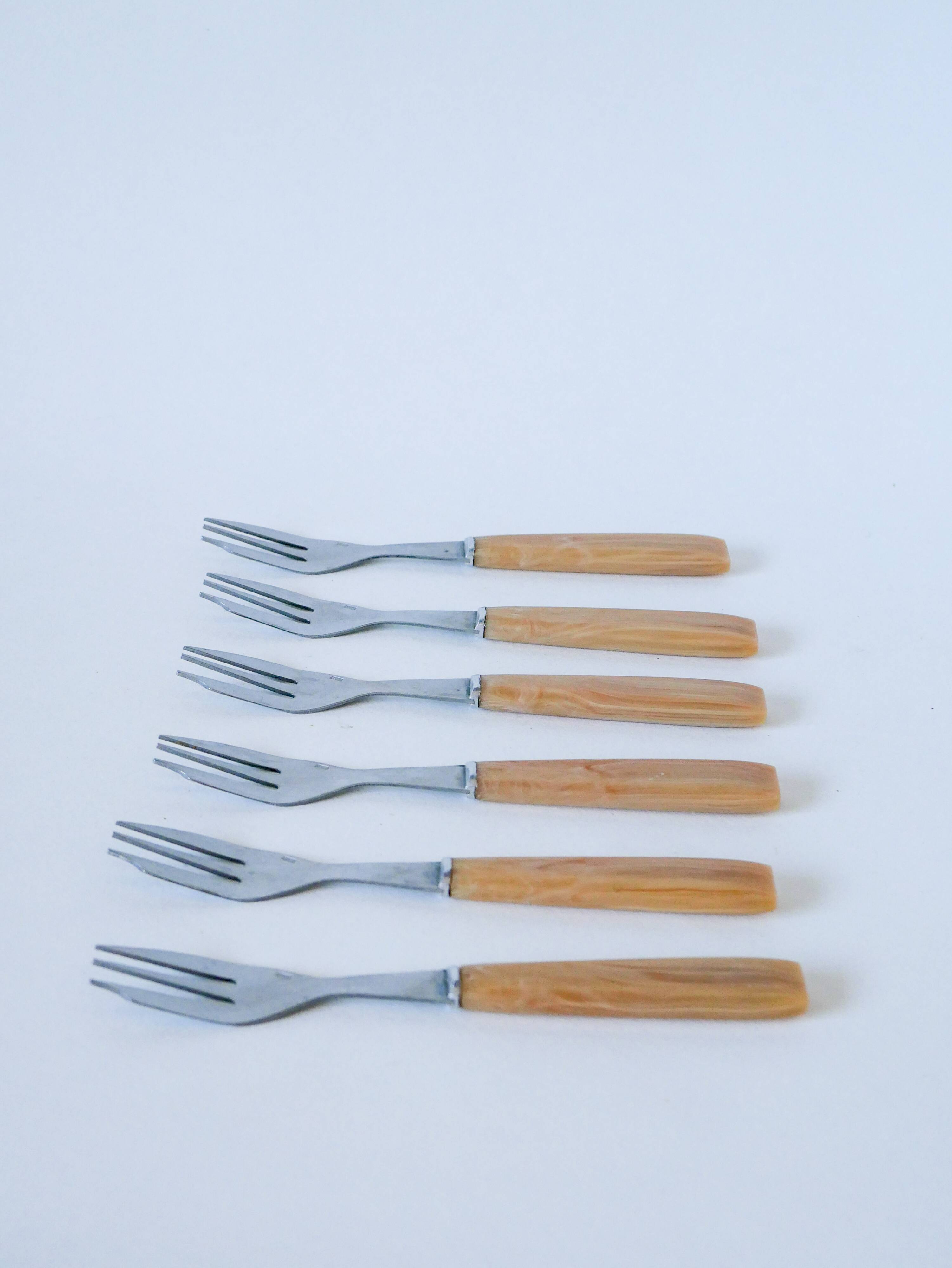 set of 5 small bakelite dessert forks 1960