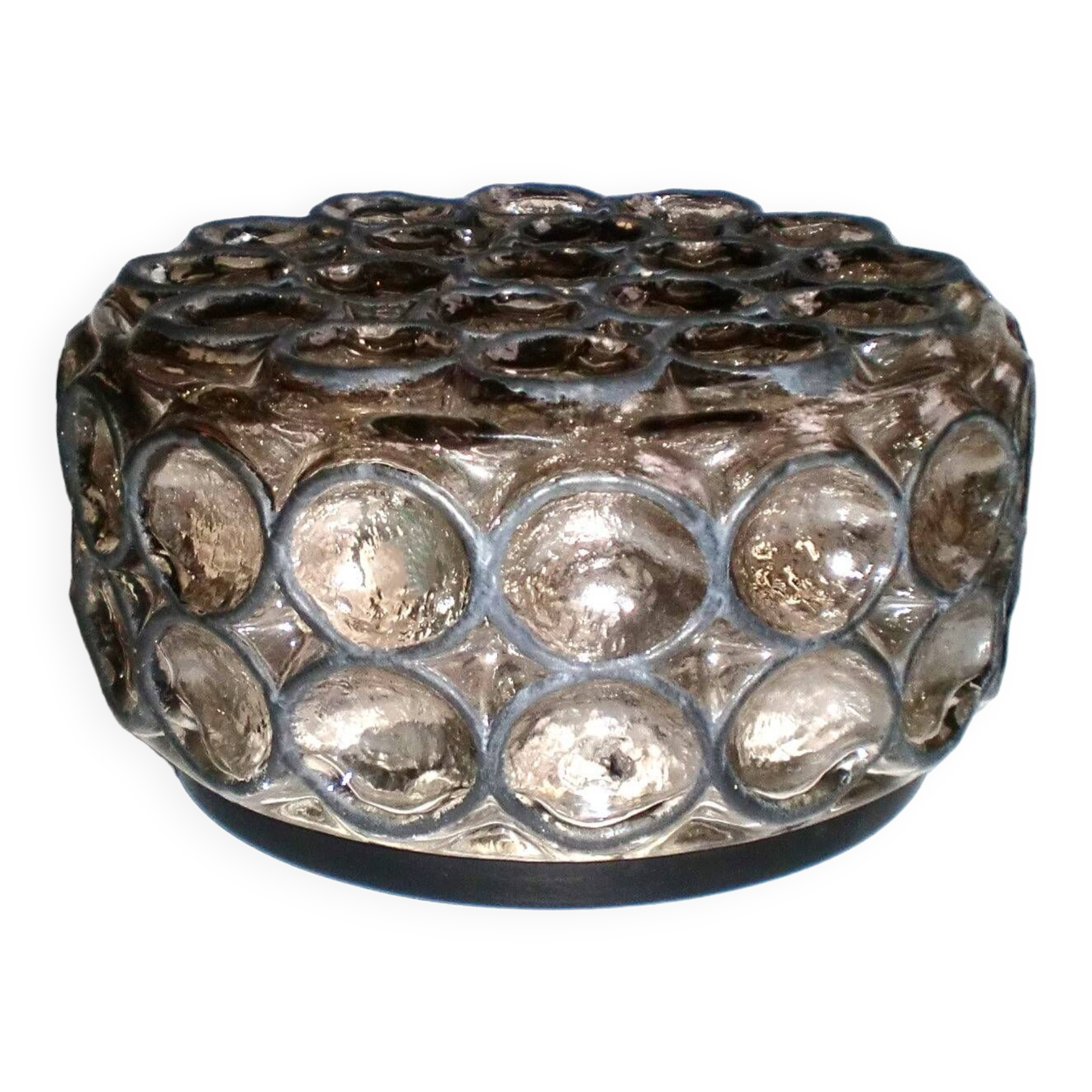 Round iron-ring glass ceiling lamp by Limburg Glashütte 1960s Germany
