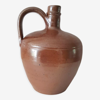 Old artisanal bottle in brown enamelled stoneware, Berry, 1970s