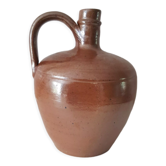 Old artisanal bottle in brown enamelled stoneware, Berry, 1970s