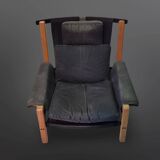Constructivist design lounge chair wood, metal and canvas, Netherlands 1960