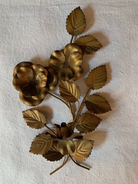 Pair of old wall lights, gold metal, 1950s