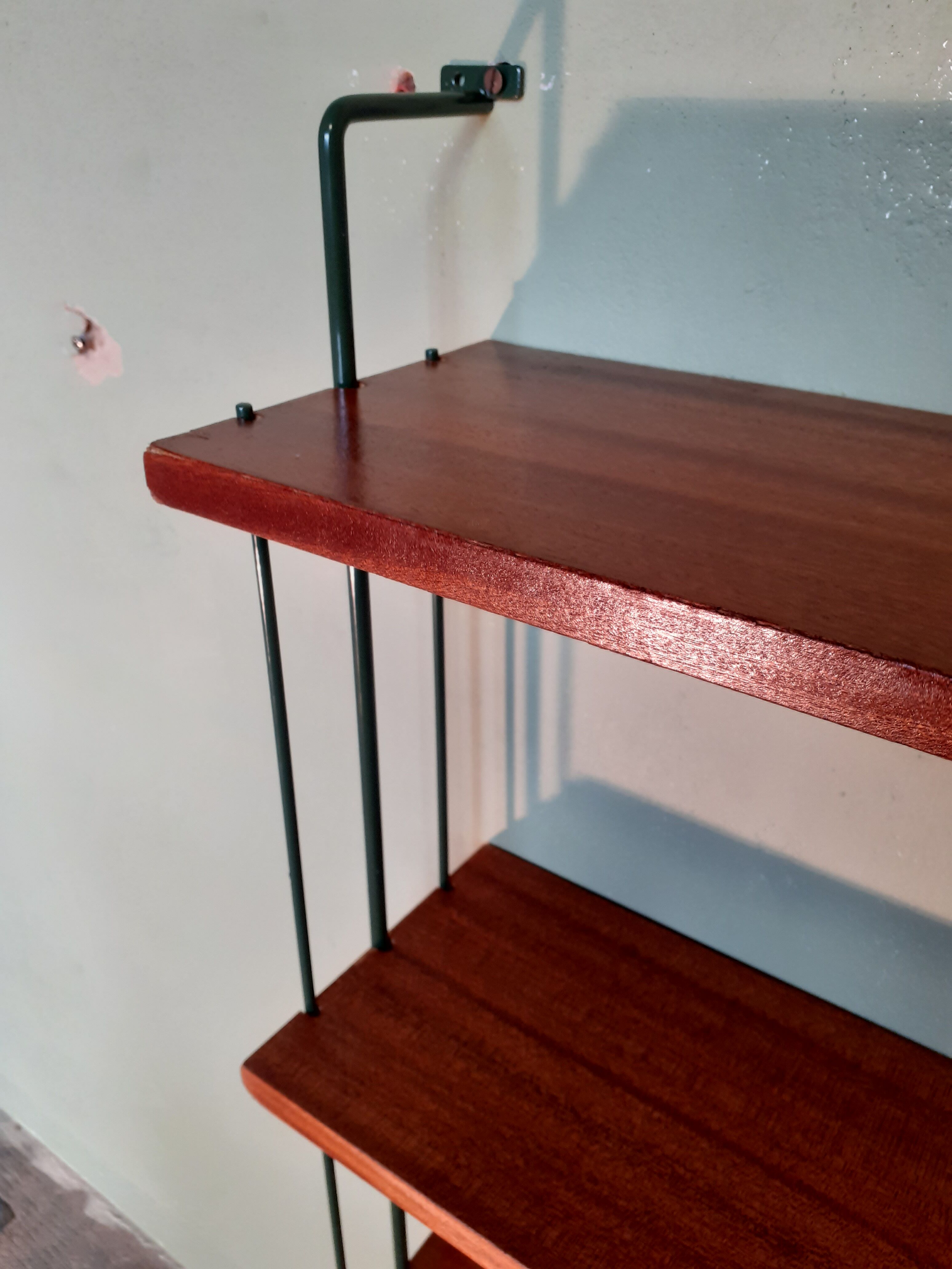 Wall shelf, khaki green and teak