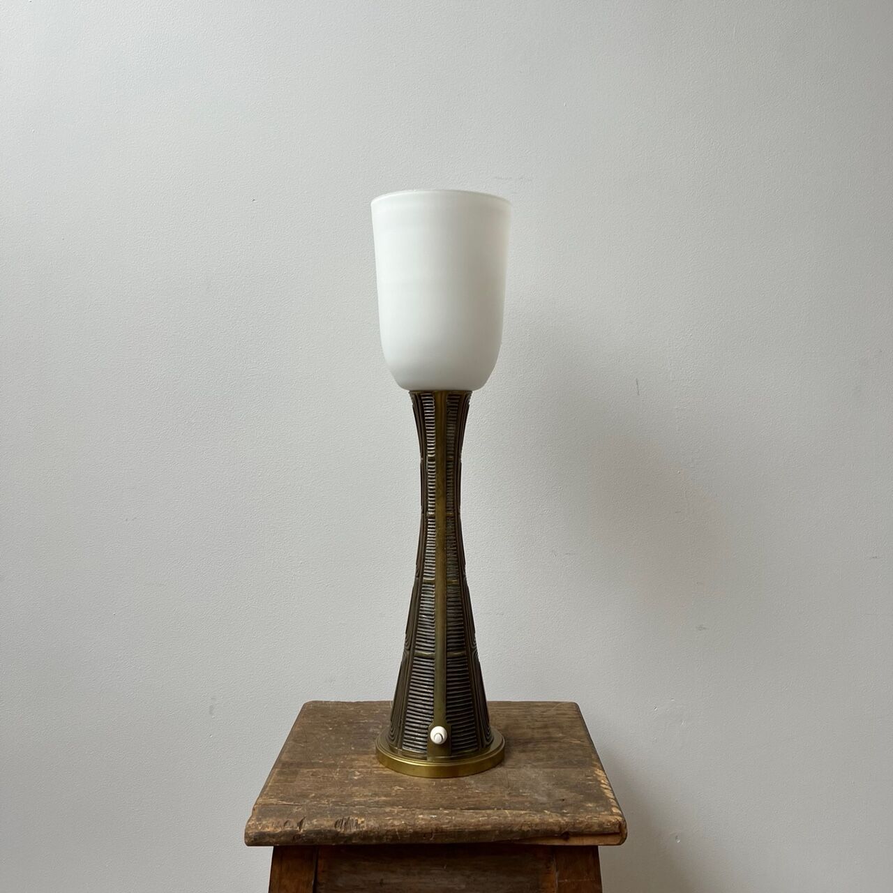 Sonja Katzin Mid-Century Brass and Opaline Glass Table Lamp