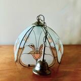 Vintage Hollywood Regency style metal and sandblasted glass chandelier