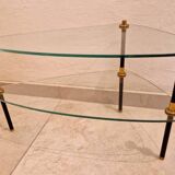 Table basse en verre, métal noir et doré, 1950-1960