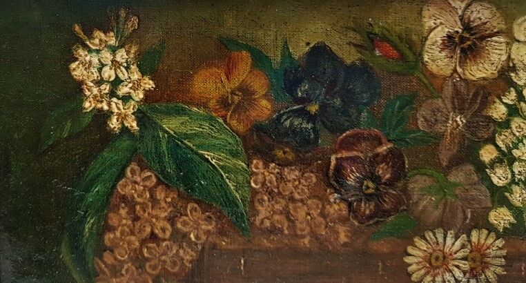 Basket of flowers oil on canvas