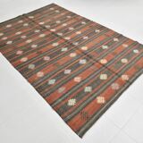 6x9 Green & Red Striped Pattern Kilim Area Rug, 175x266Cm