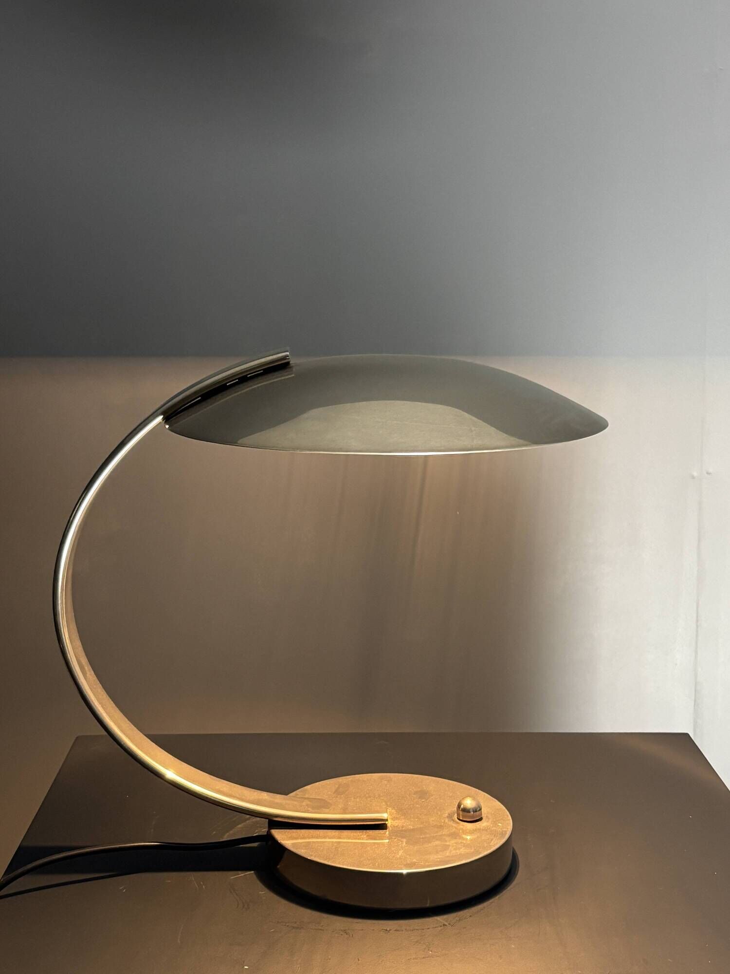 Art deco modernist arc desk or table lamp by Disderot, Soka, France, 1970s