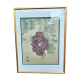 Chinese print purple flower under golden frame