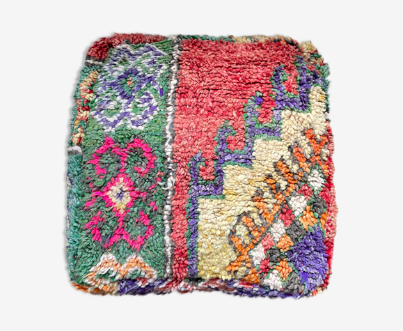 Pouf berbère marocain coloré en laine jaune terracotta vert et violet