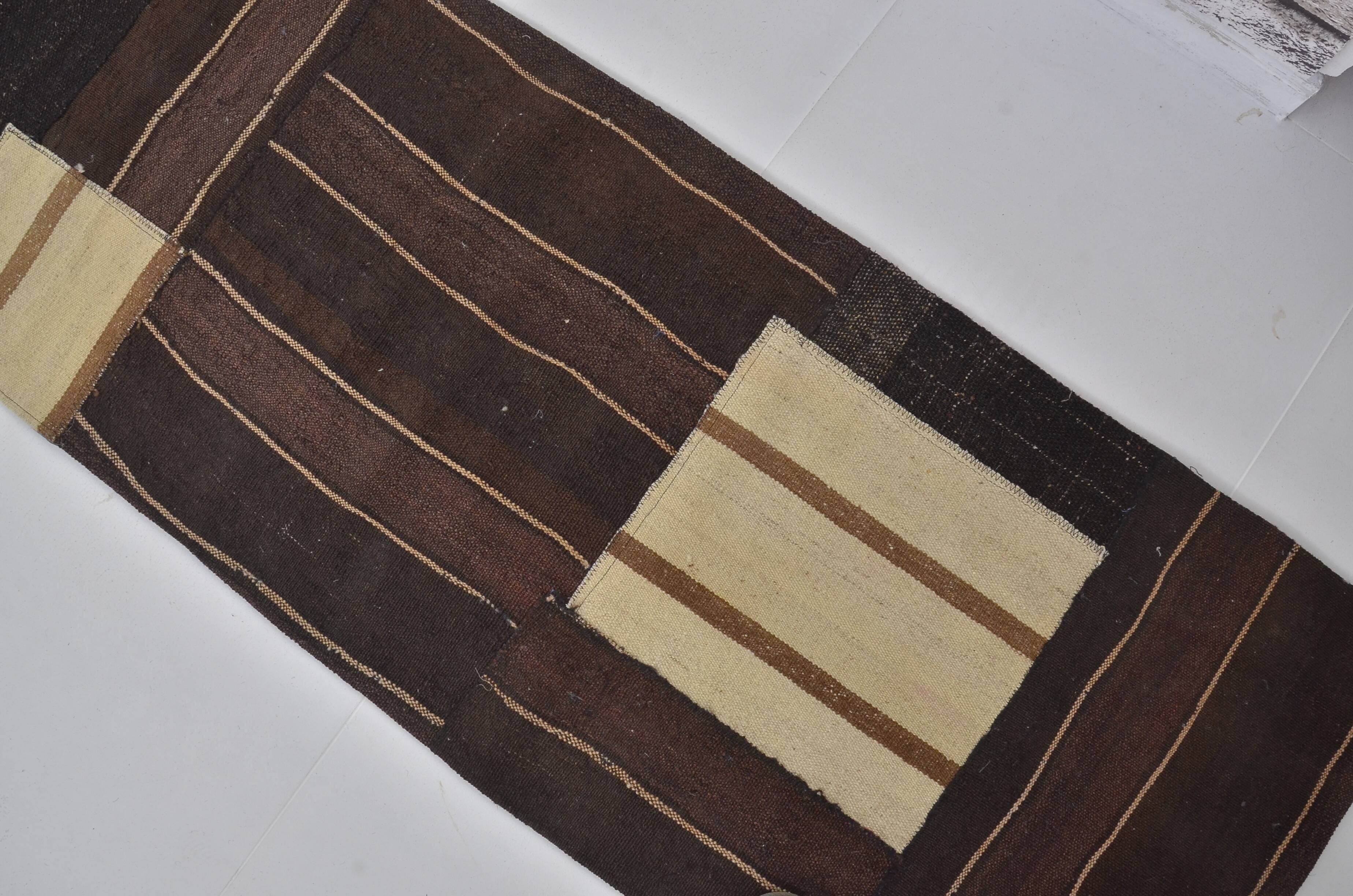 Black And White Handwoven Kilim Runner sku3842