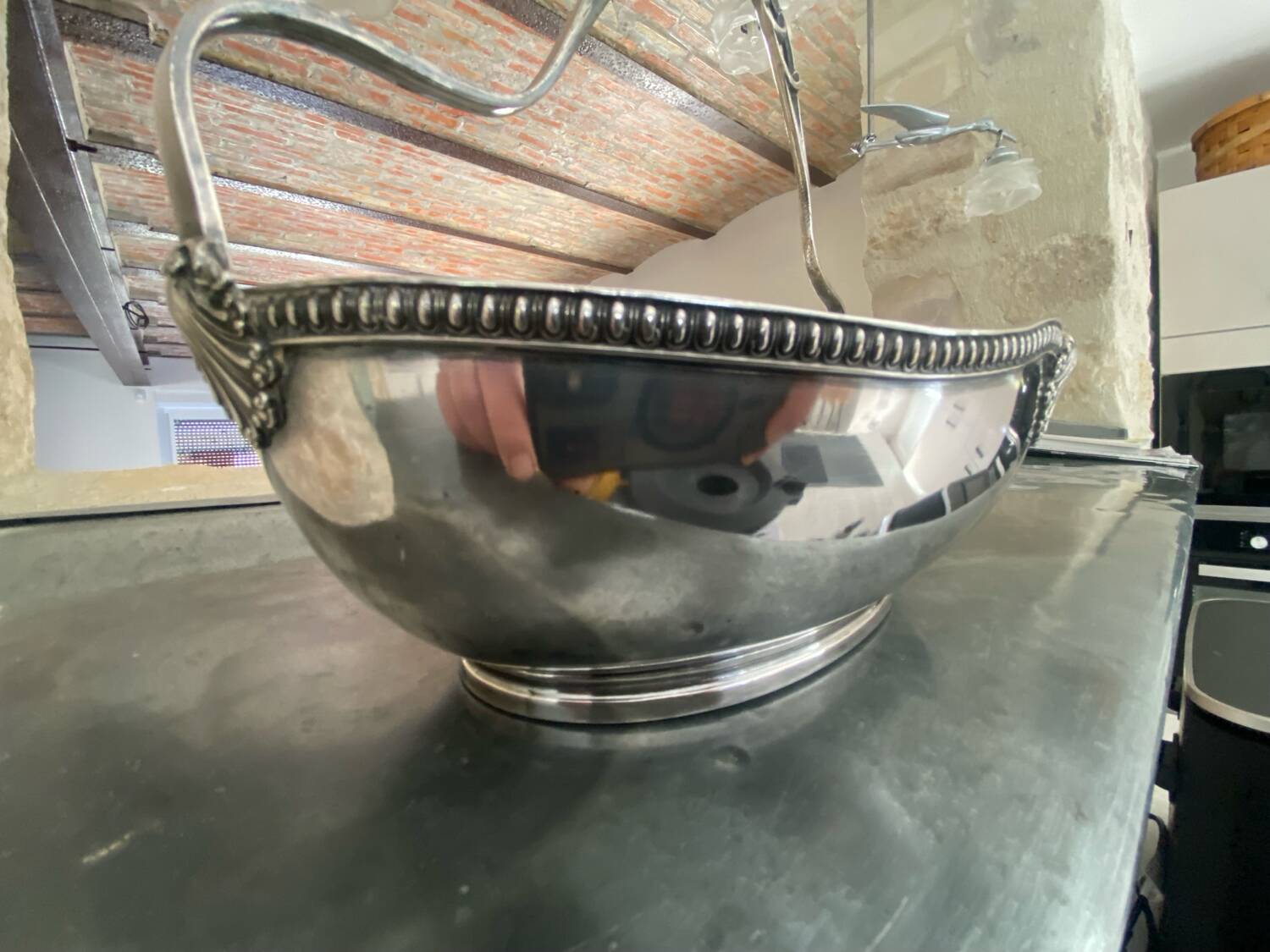 Silver-plated metal basket with Phenix silver hallmarks