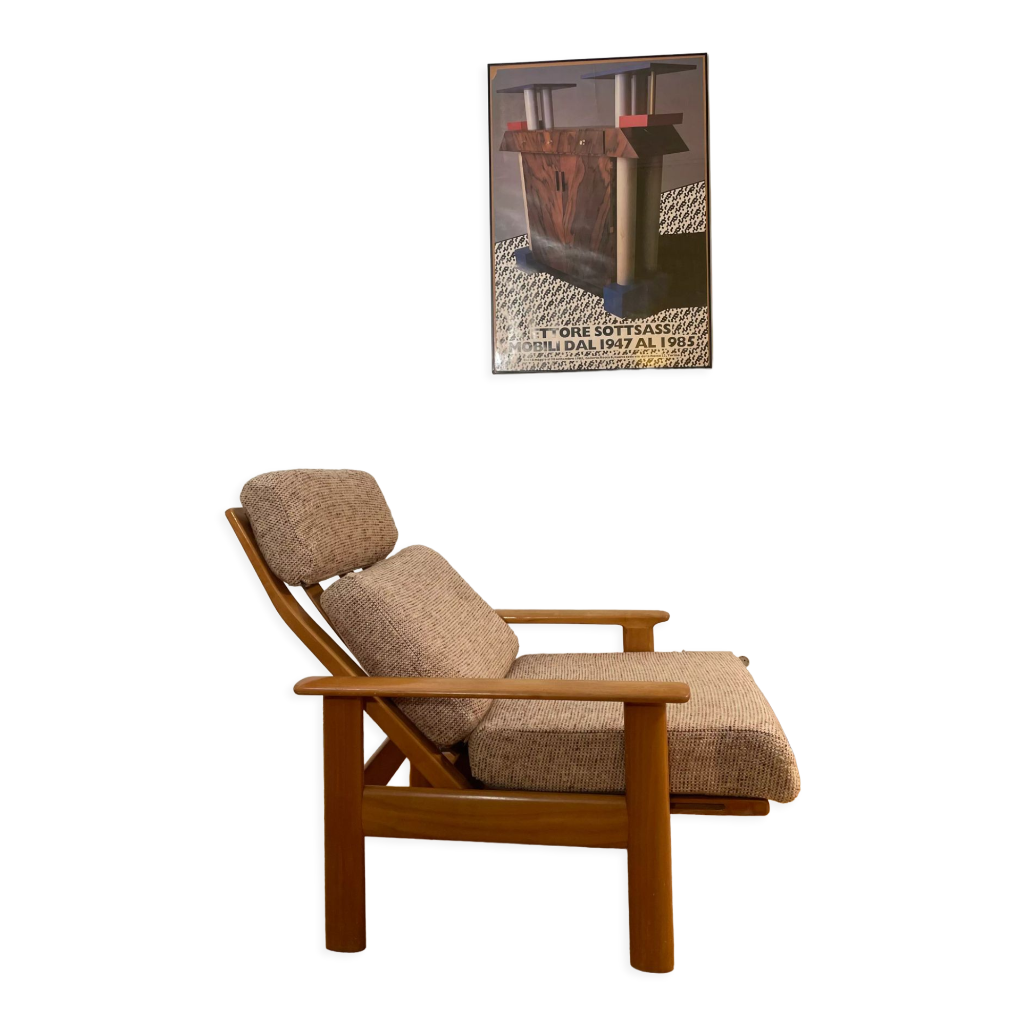 Relax armchair Scandinavian style chaise longue in wood and wool