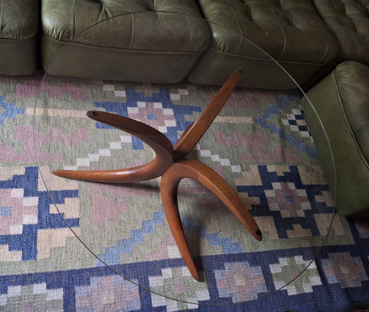 Mid century Danish teak coffee table with circular glass top, 1960s