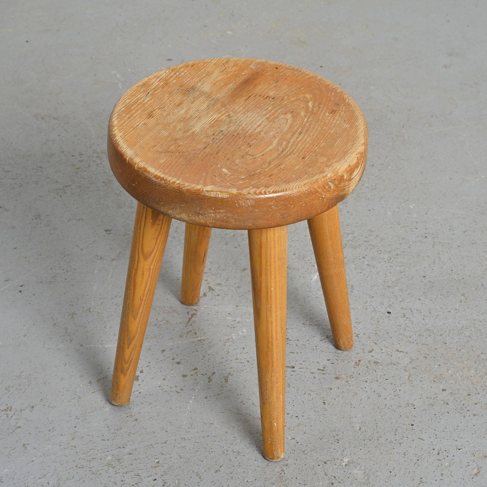 Pair of pine stools by René Martin, France, circa 1965