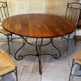 Table and four chairs wrought iron and wood