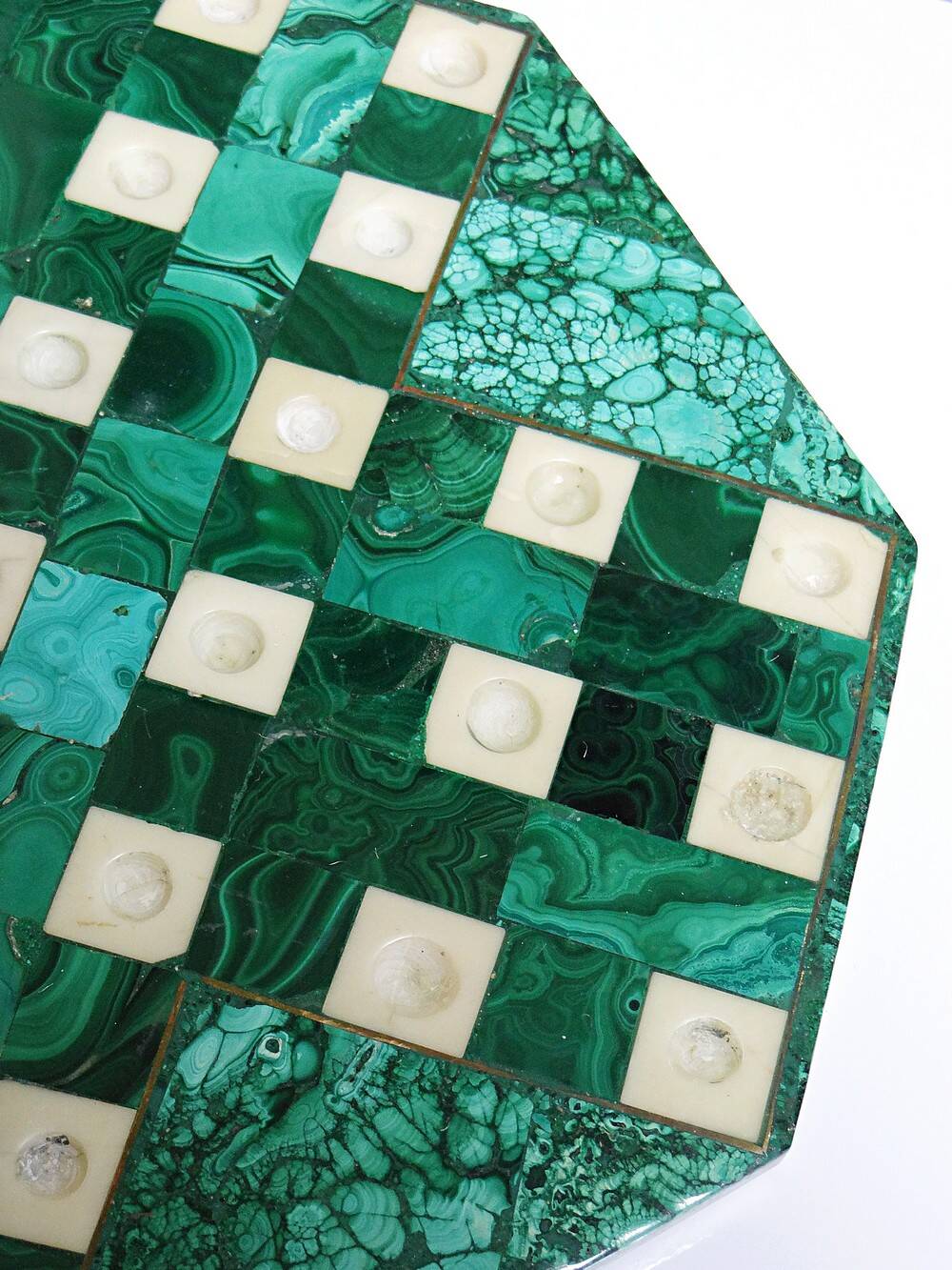 Octagonal solitaire in malachite and bakelite vintage 50s-60s