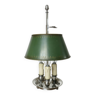 Authentique lampe bouillotte ancienne en bronze chromé à 3 feux, années 30
