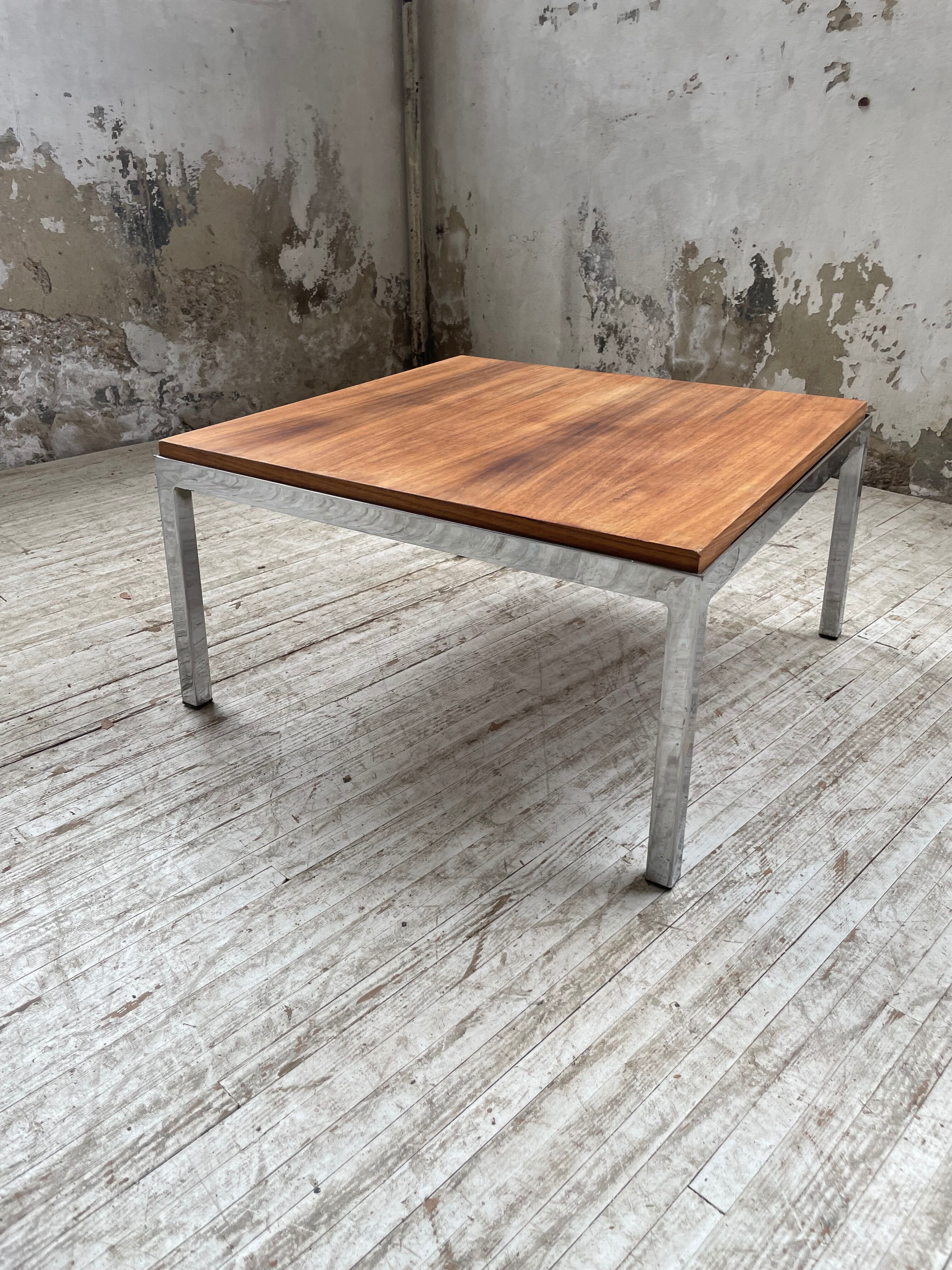 Walnut and modernist chrome coffee table