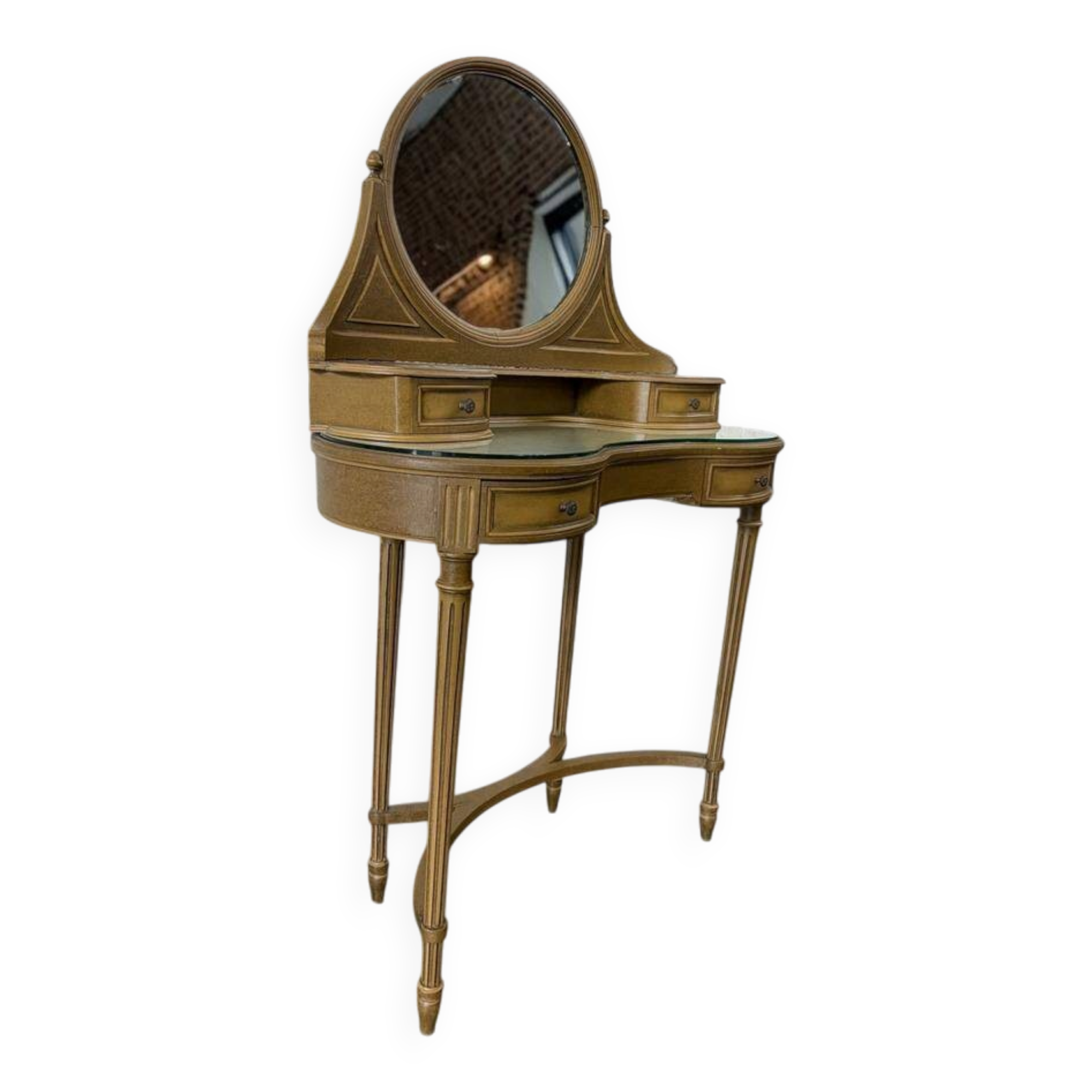 Vintage curved gold console with mirror