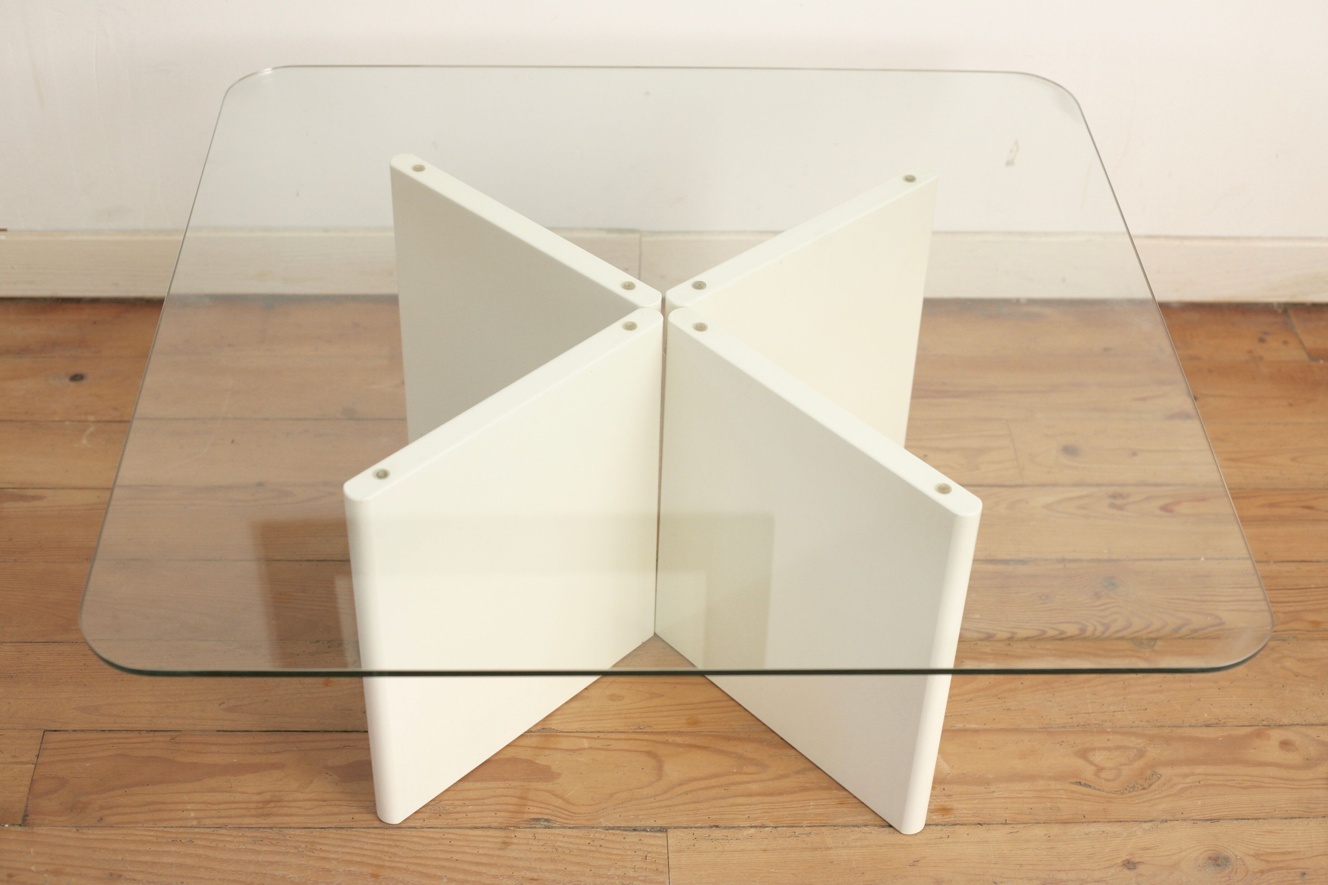 Wood and glass coffee table , France, circa 1980