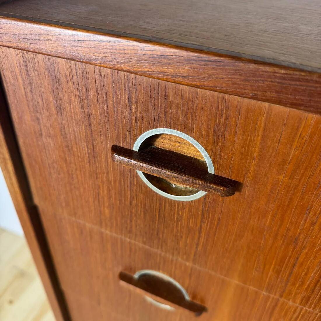 Danish 1960s teak chest of drawers with metal insert