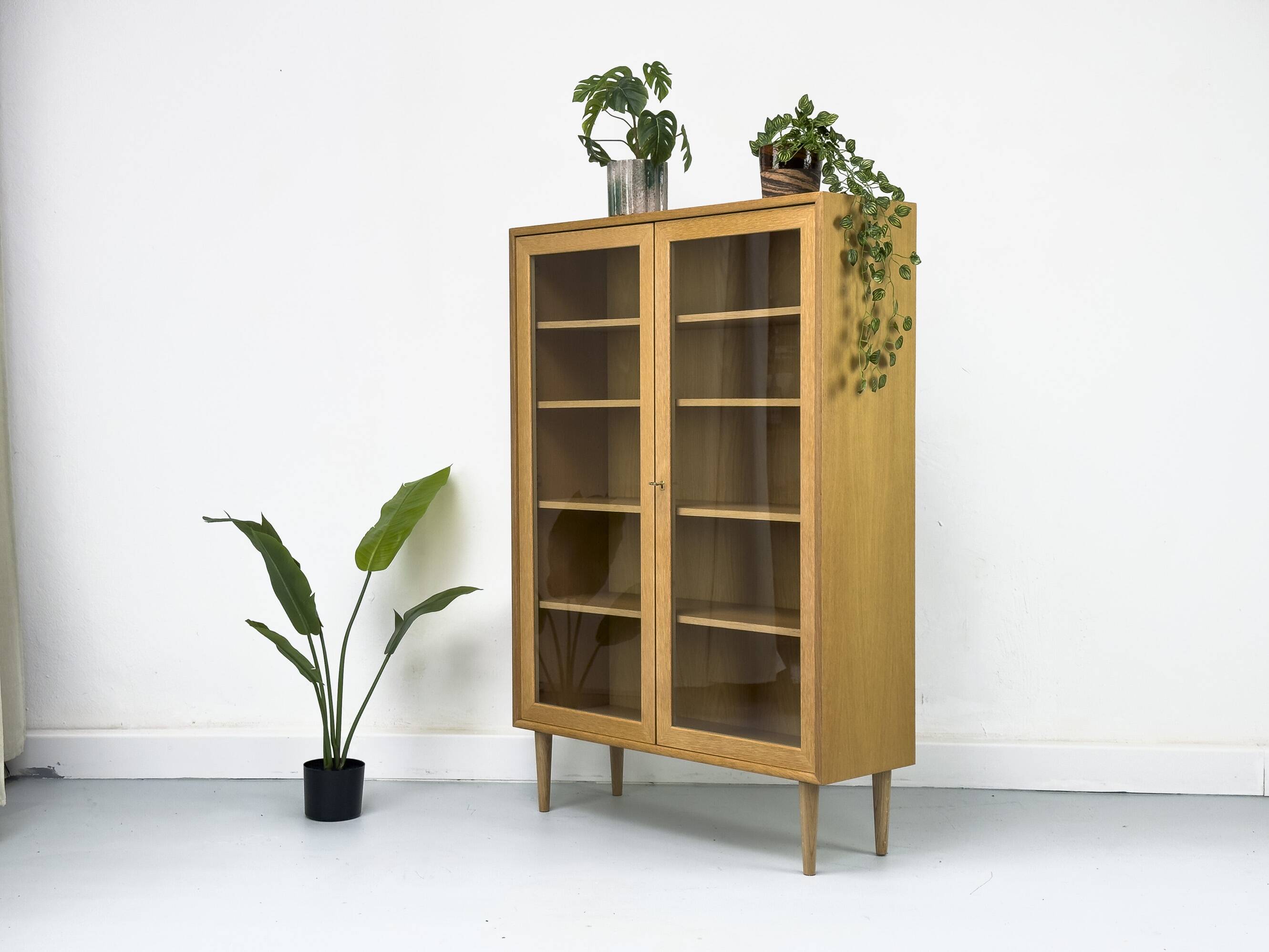 Mid Century Display Case in light oak by WK Möbel, 1970s