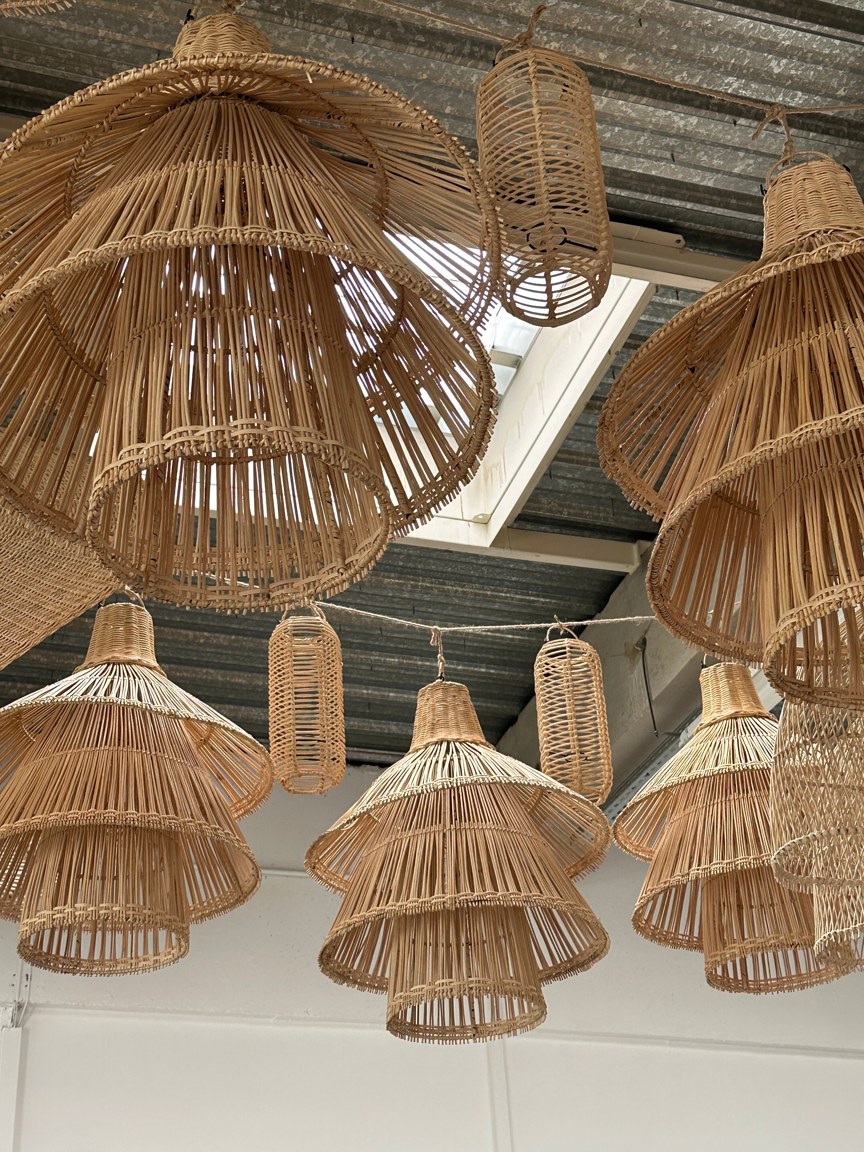 Rattan pendant lamp or light in the shape of an Asian lantern