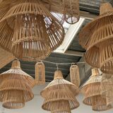 Rattan pendant lamp or light in the shape of an Asian lantern