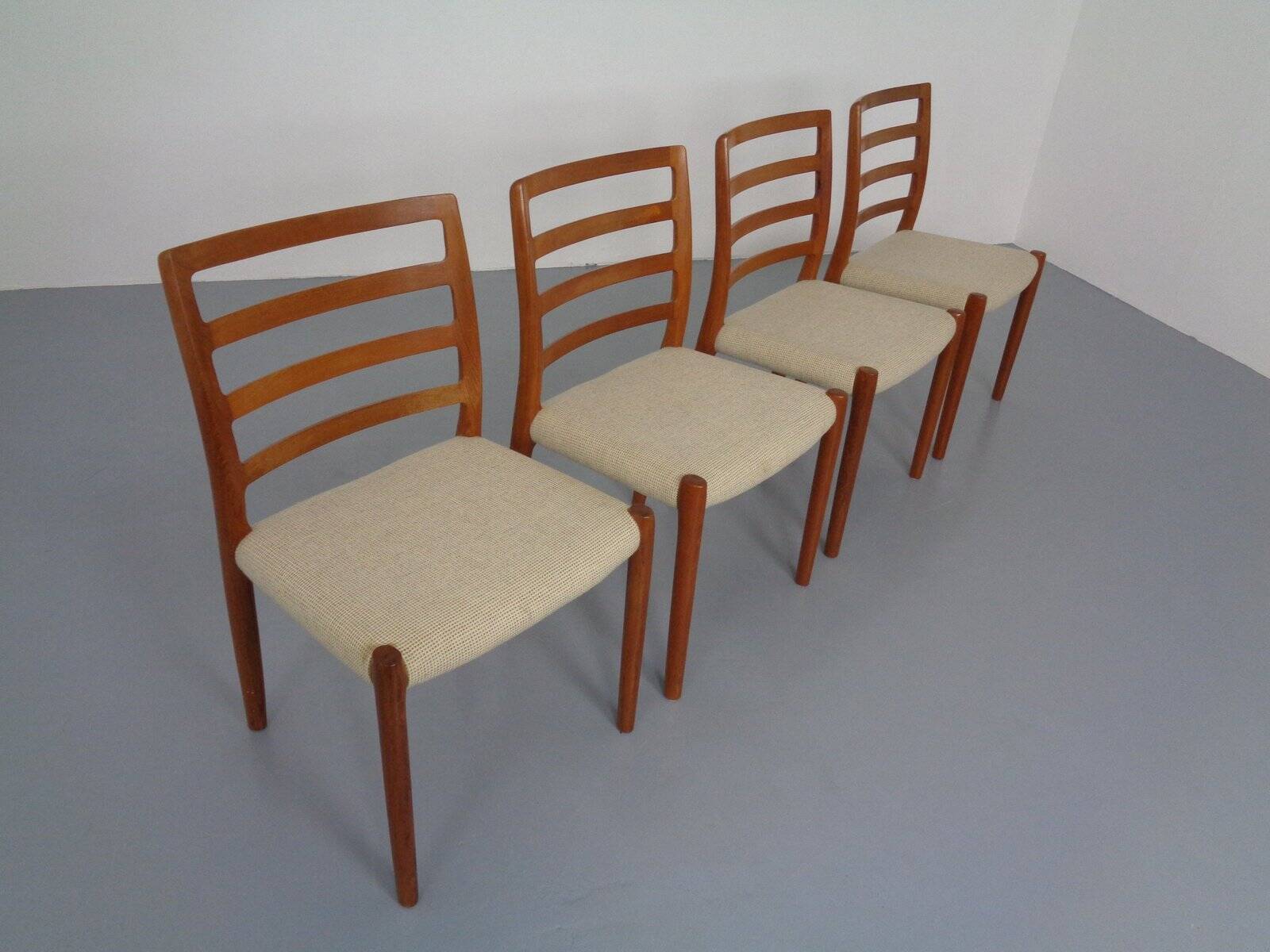 Vintage Danish 85 Dining Chairs in Teak and Wool by Niels Otto Møller for J.L. Møllers, 1960s, Set of 4