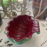Green and red vintage dabbling enamelled ceramic shell