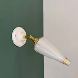Vintage tulip wall lamp in white opaline with gold trim